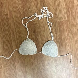 Padded white crochet swim top